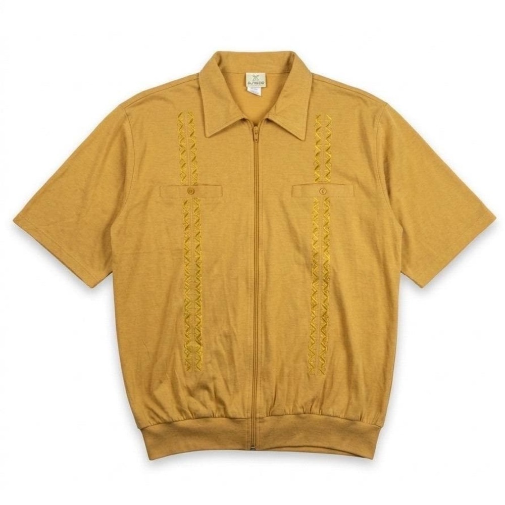 Haband Vtg Mens Mustard Yellow Embroidered Zip Up Polo Shirt Short Sleeve XL 16J